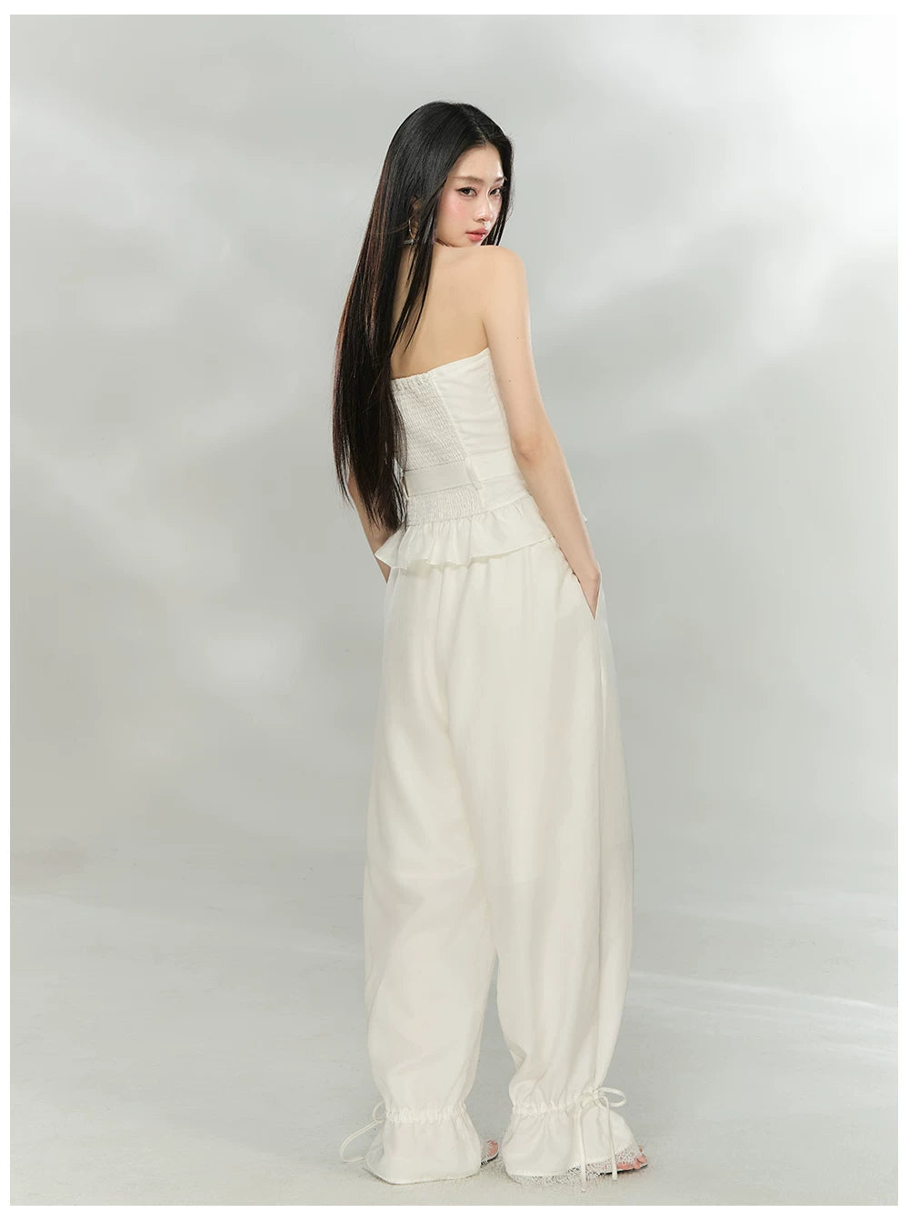 Lace-Trim Relaxed Straight-Leg Trousers