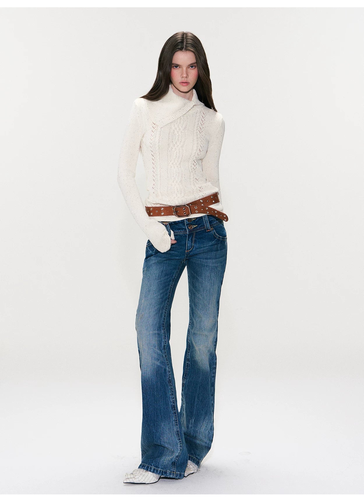Shimmering Collared Slim-Fit Knit Sweater