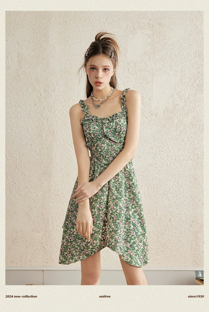 Green Floral Spaghetti Strap Dress