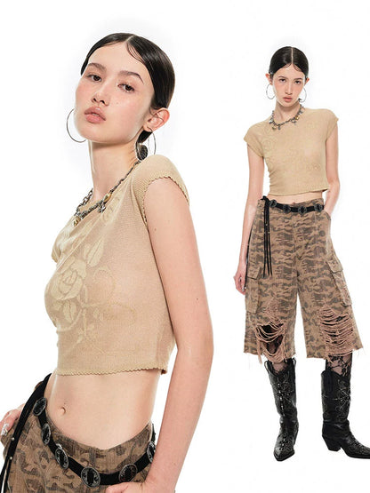 Rose Lace Cutout T-shirt