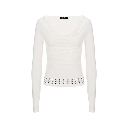 Long-Sleeve Studded Rhinestone Fitted T-Shirt