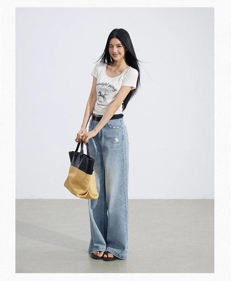 Ice-Silk Lyocell Pony Graphic Fitted T-Shirt