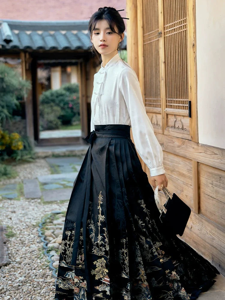 (Final Sale) "墨白·竹下听澜" Modern-style Hanfu Set