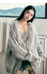 Grey & Khaki Frayed Edge Cardigan - CHINASQUAD