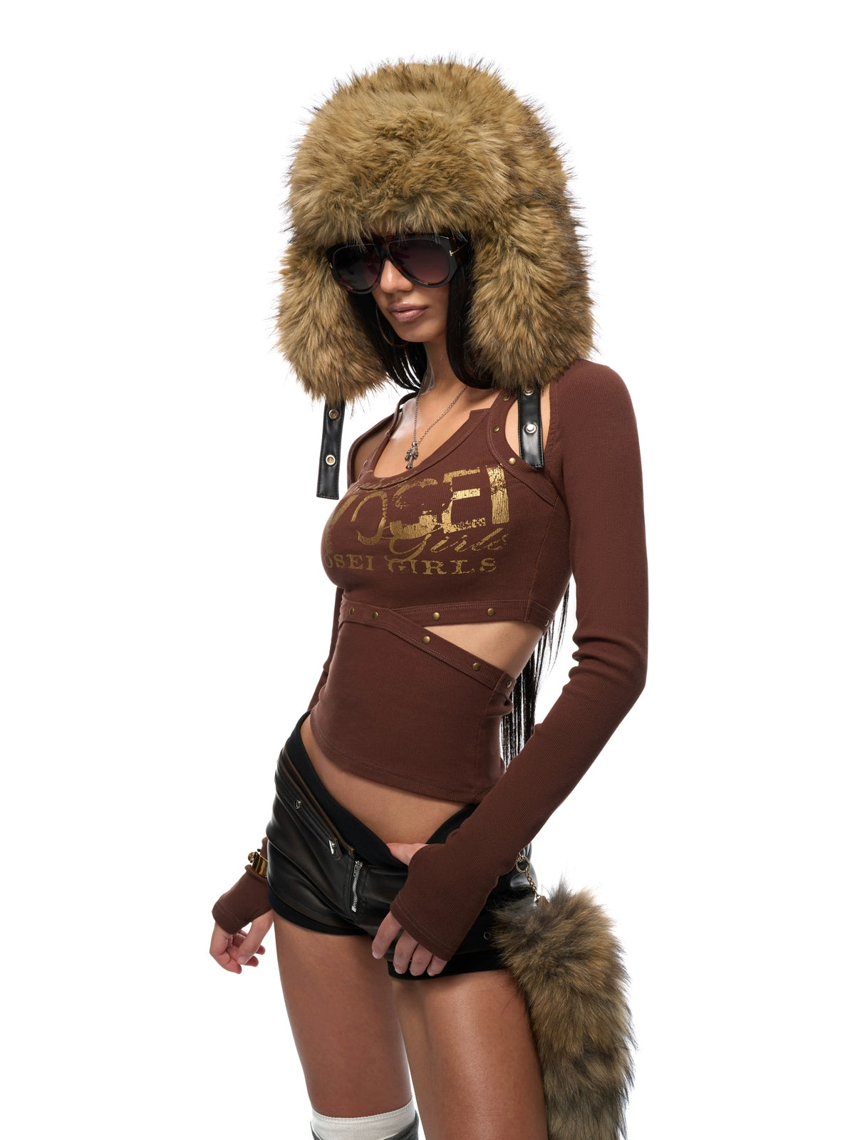 Metallic Logo Cutout Raglan Knit Blouse