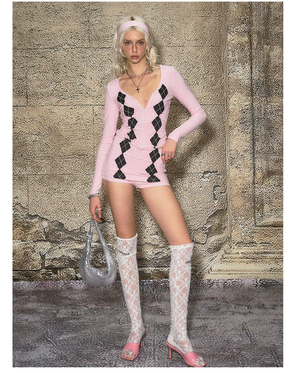 Deep V Modal Knit Top &amp; Skirt-Shorts Set