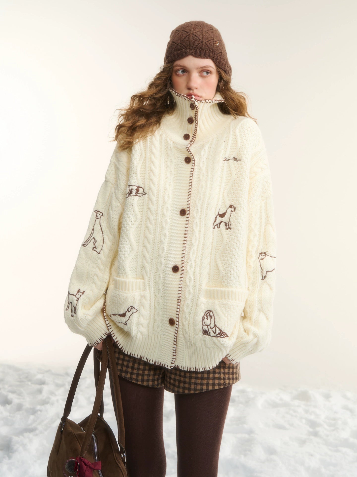 Cable-Knit Stand-Collar Cardigan