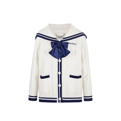 Nautical V-Neck Knit Cardigan