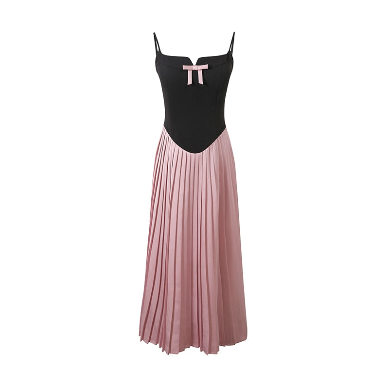 Black &amp; Pink Bow Tie Waist Strap Dress