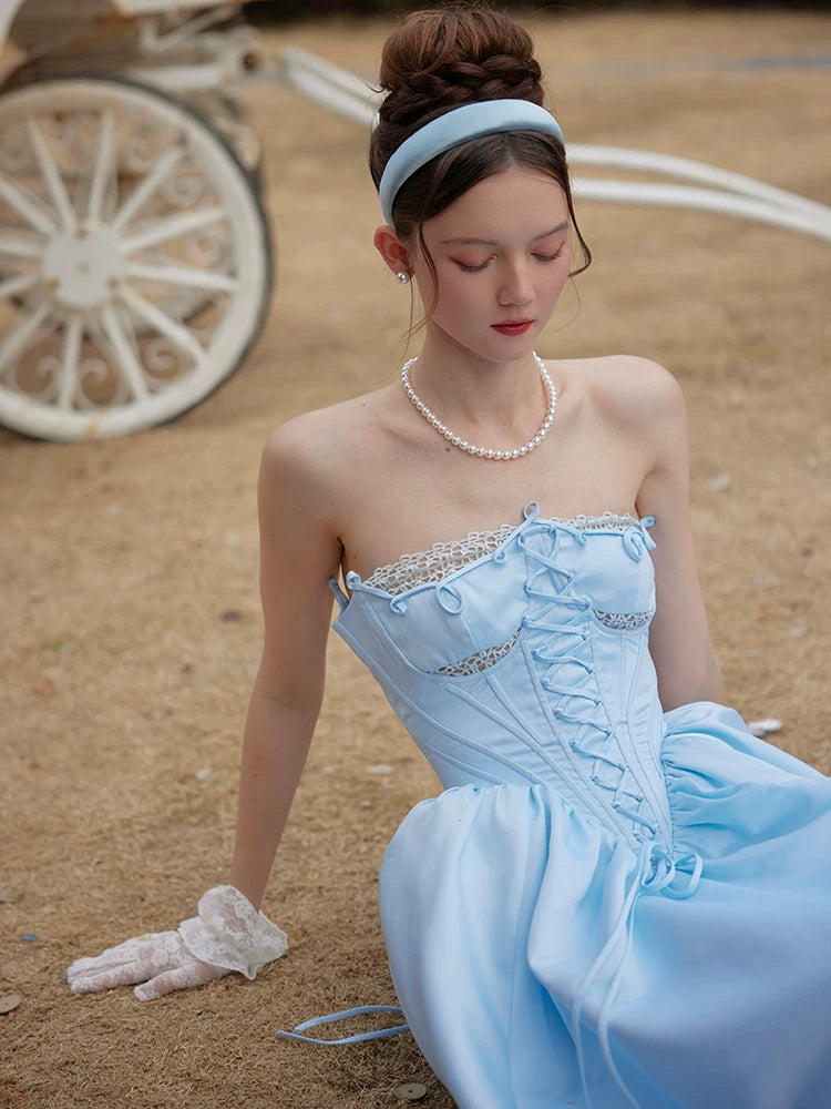 princess corset dress White Cotton Corset Dress with Lace & Ruffles Summer Princess Aesthetic
