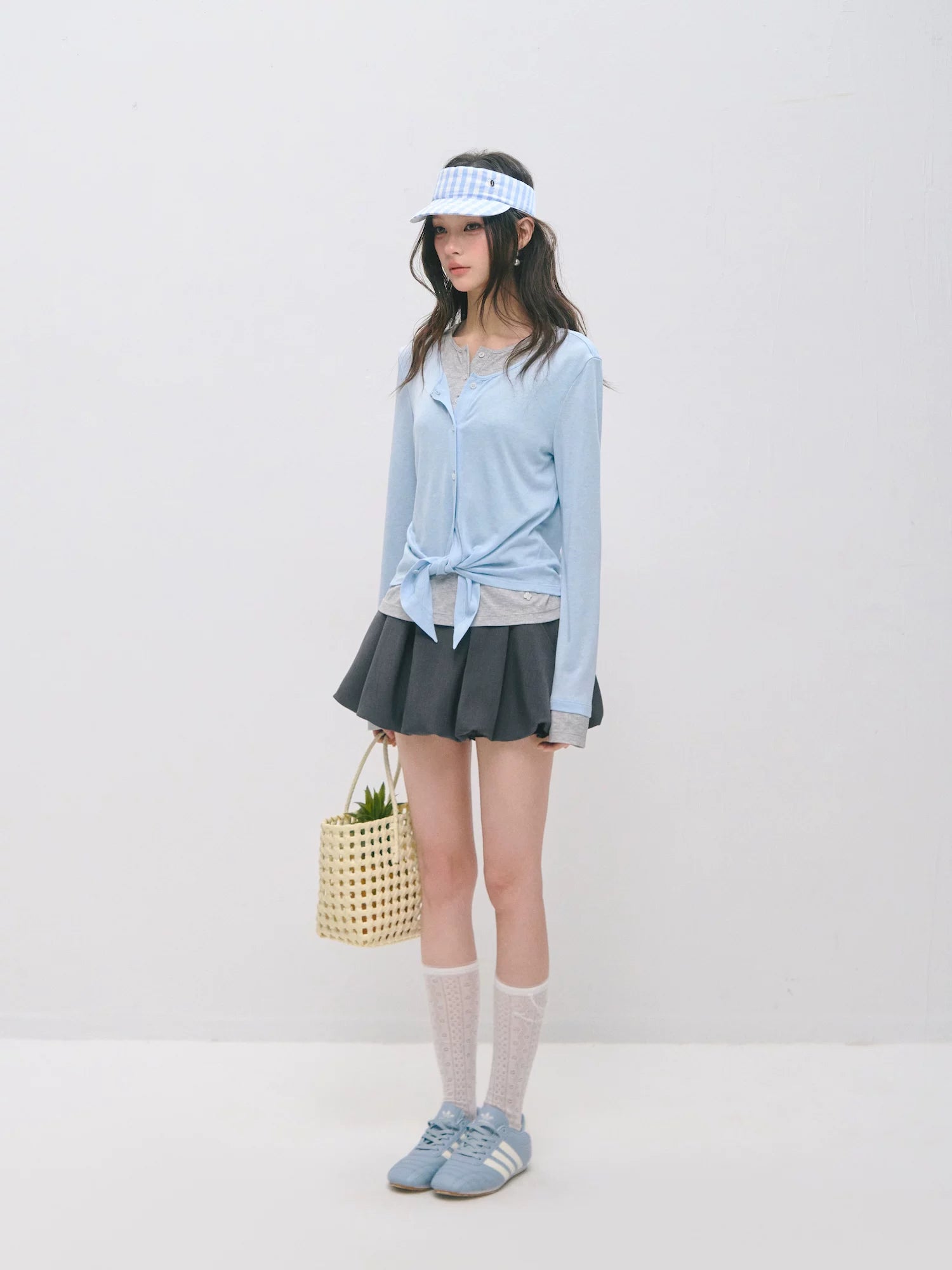 Layered Two-Tone Lyocell Wool Blend Long Sleeve T-Shirt