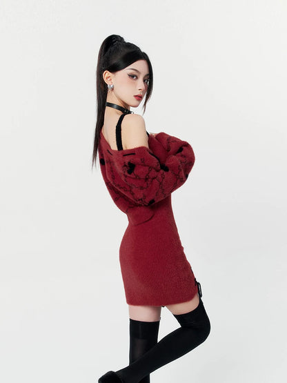 Red Knit Two-Piece Dress Set
