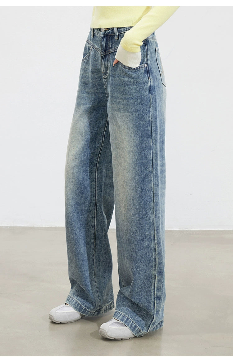 Vintage Washed Wide-Leg Jeans - CHINASQUAD