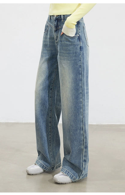 Vintage Washed Wide-Leg Jeans - CHINASQUAD
