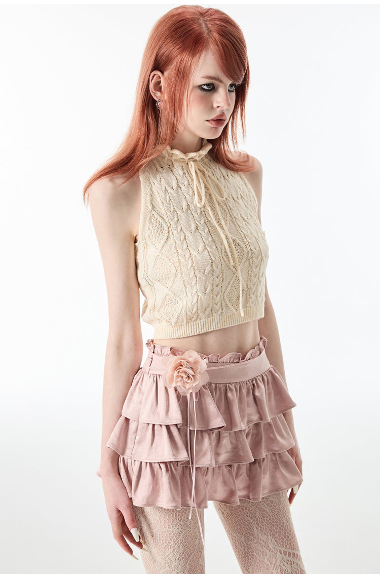 (Final Sale) Knitted ”Rose“ Sleeveless Top - CHINASQUAD