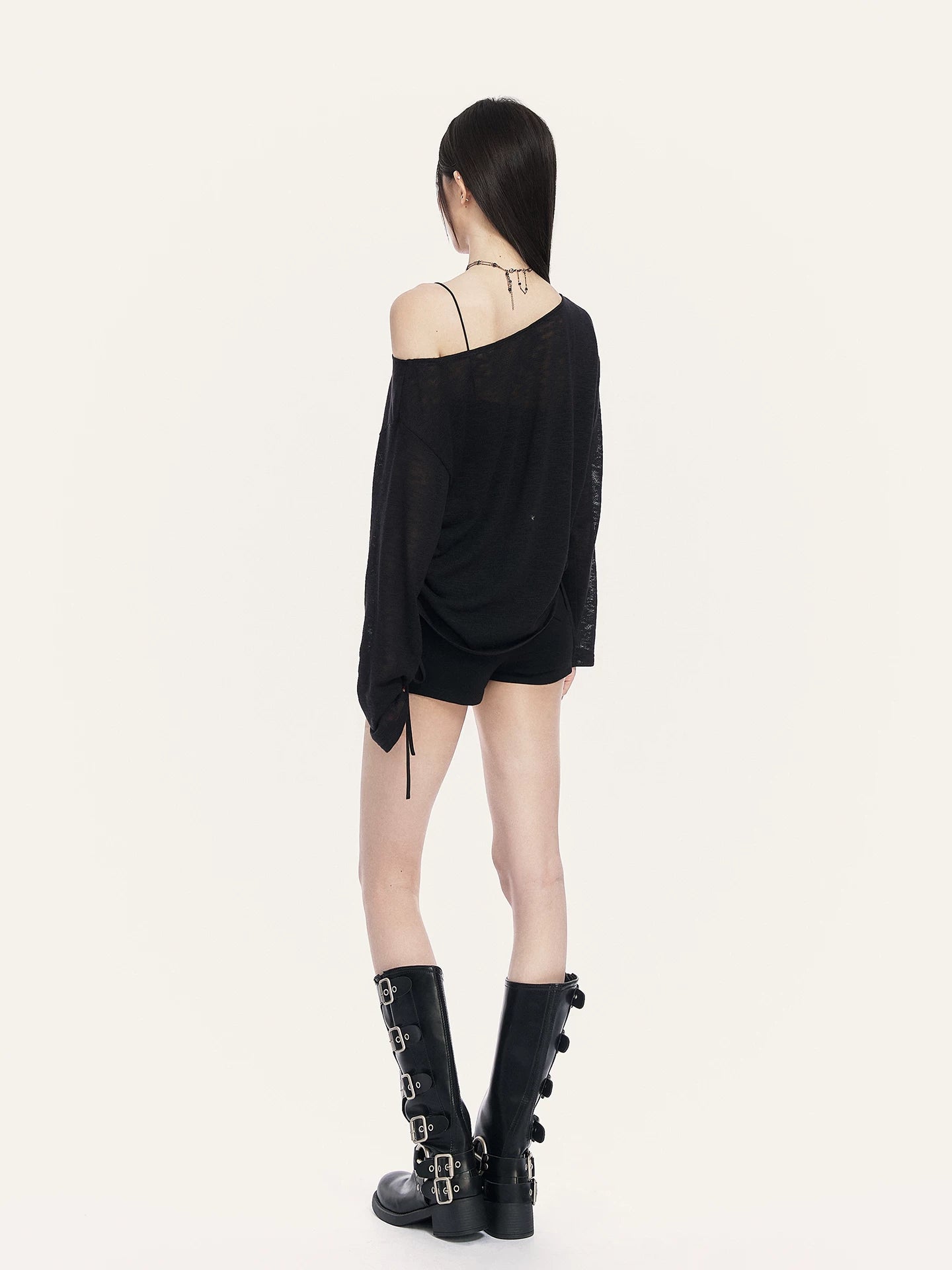 Diary Sheer Asymmetric Off-Shoulder T-Shirt