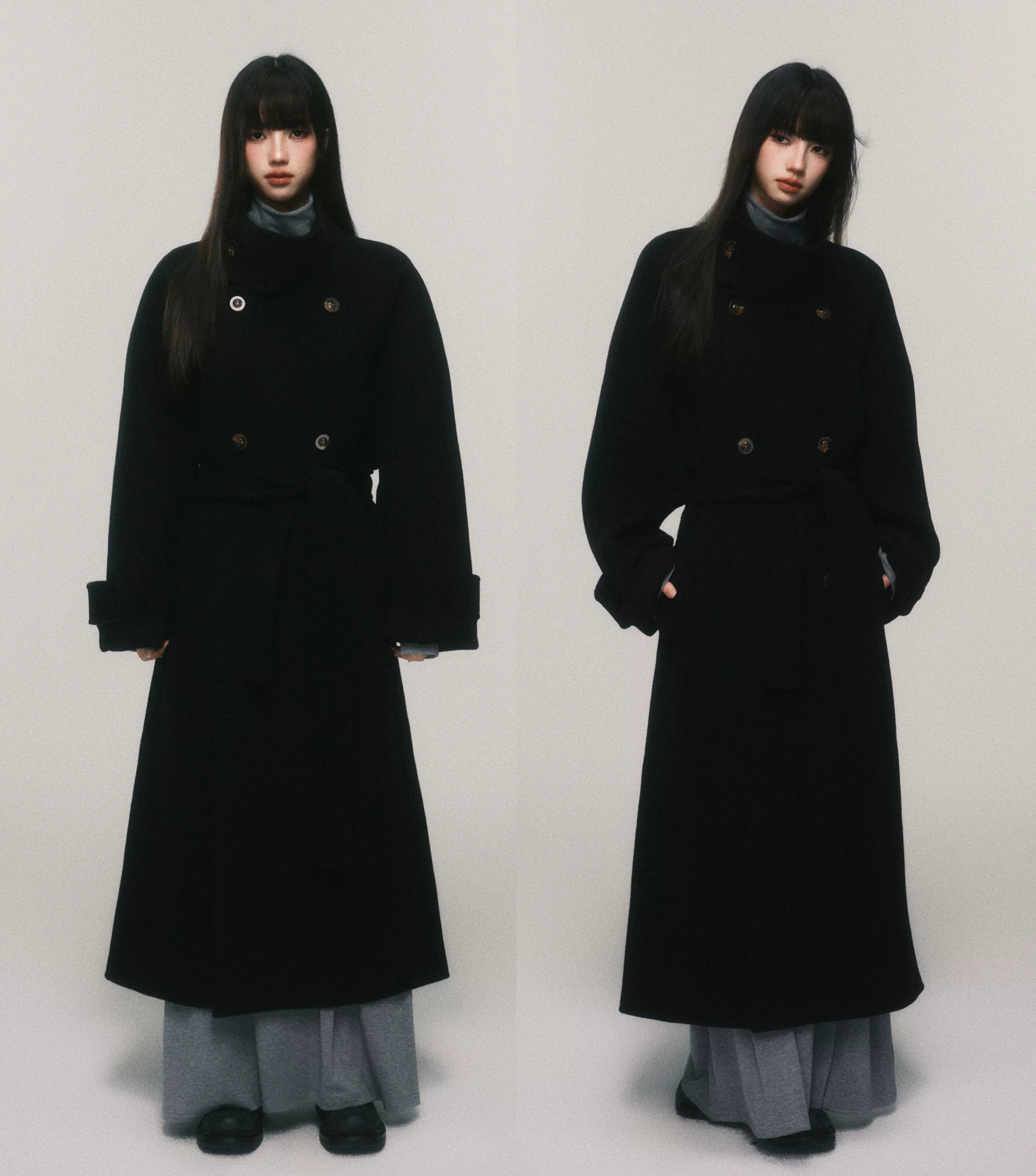 Stand-Collar Double-Faced Wool Coat