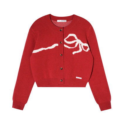 Crewneck Button-Front Cropped Knit Cardigan