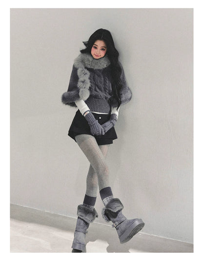 High-Neck Cable Knit Sweater