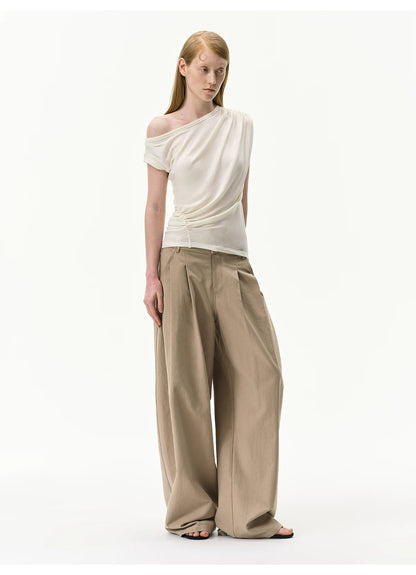 Asymmetrical Draped Lyocell-Wool T-Shirt