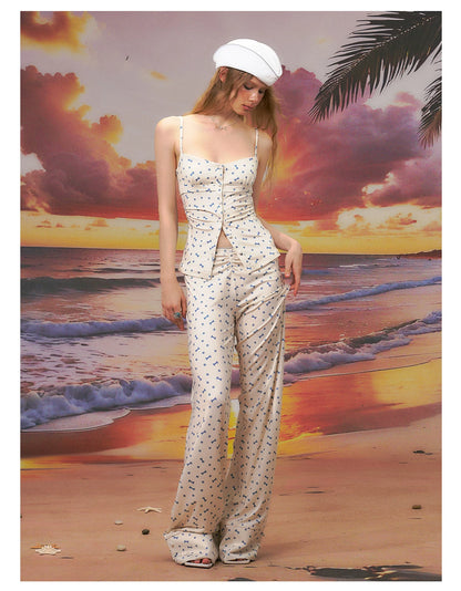 Printed Strapless Camisole Top &amp; Straight-Leg Pants Set