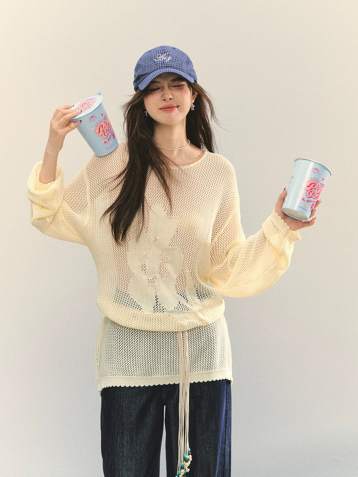 Floral Jacquard Knitted Hollow Crewnecks