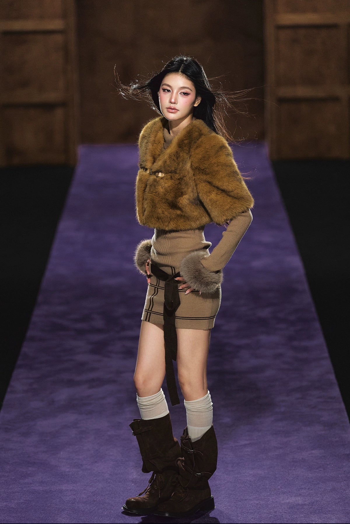 Maillard Faux Fur Cropped Cape