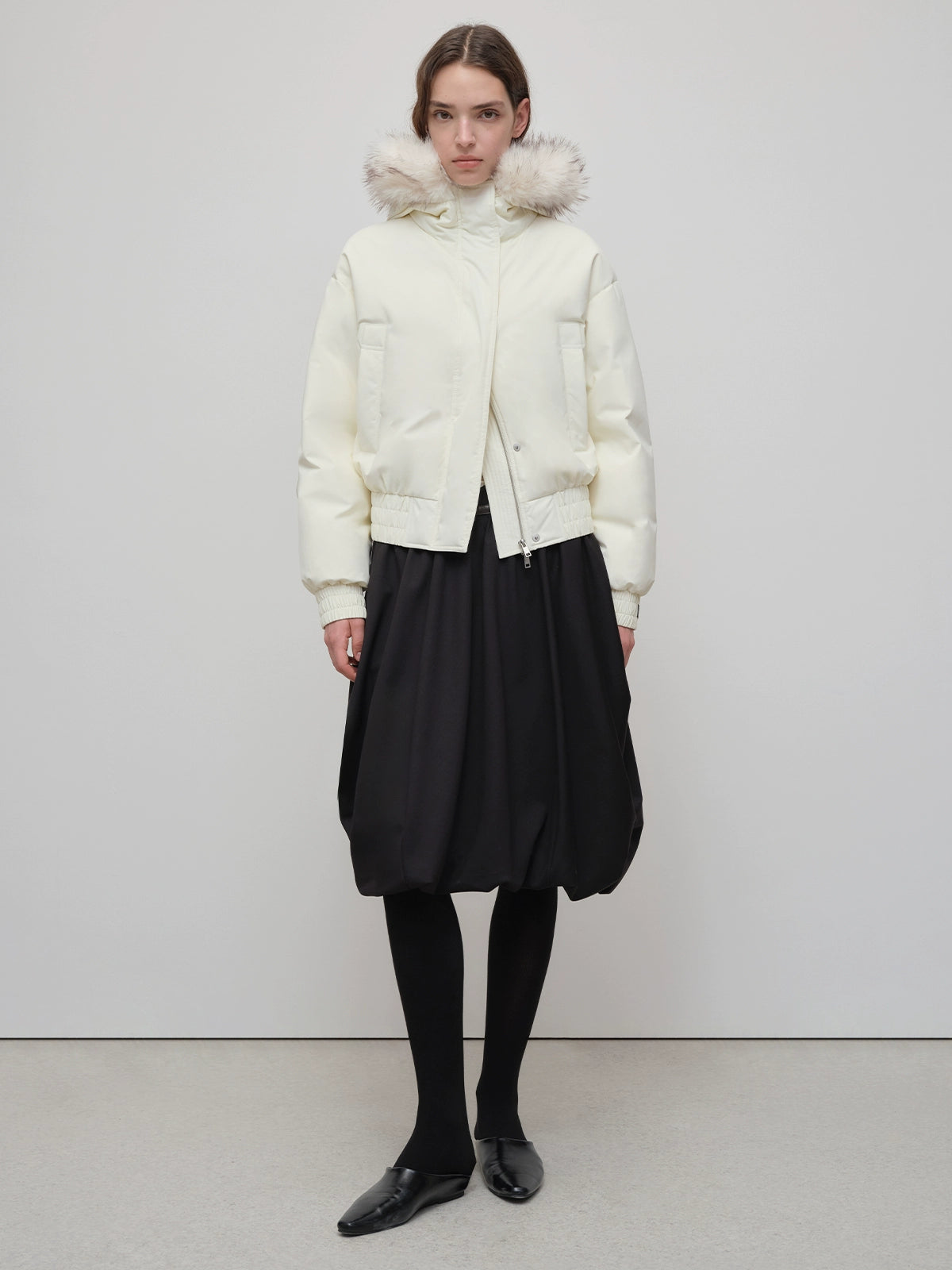 Faux Raccoon Fur Trim 90% White Duck Down Parka