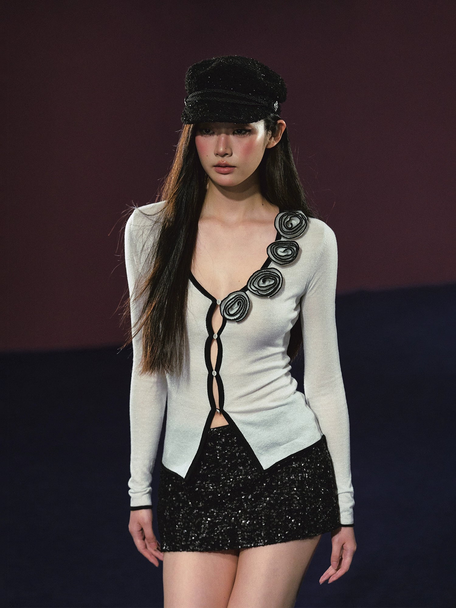 3D Rose Appliqué Sheer Knit Cardigan - CHINASQUAD