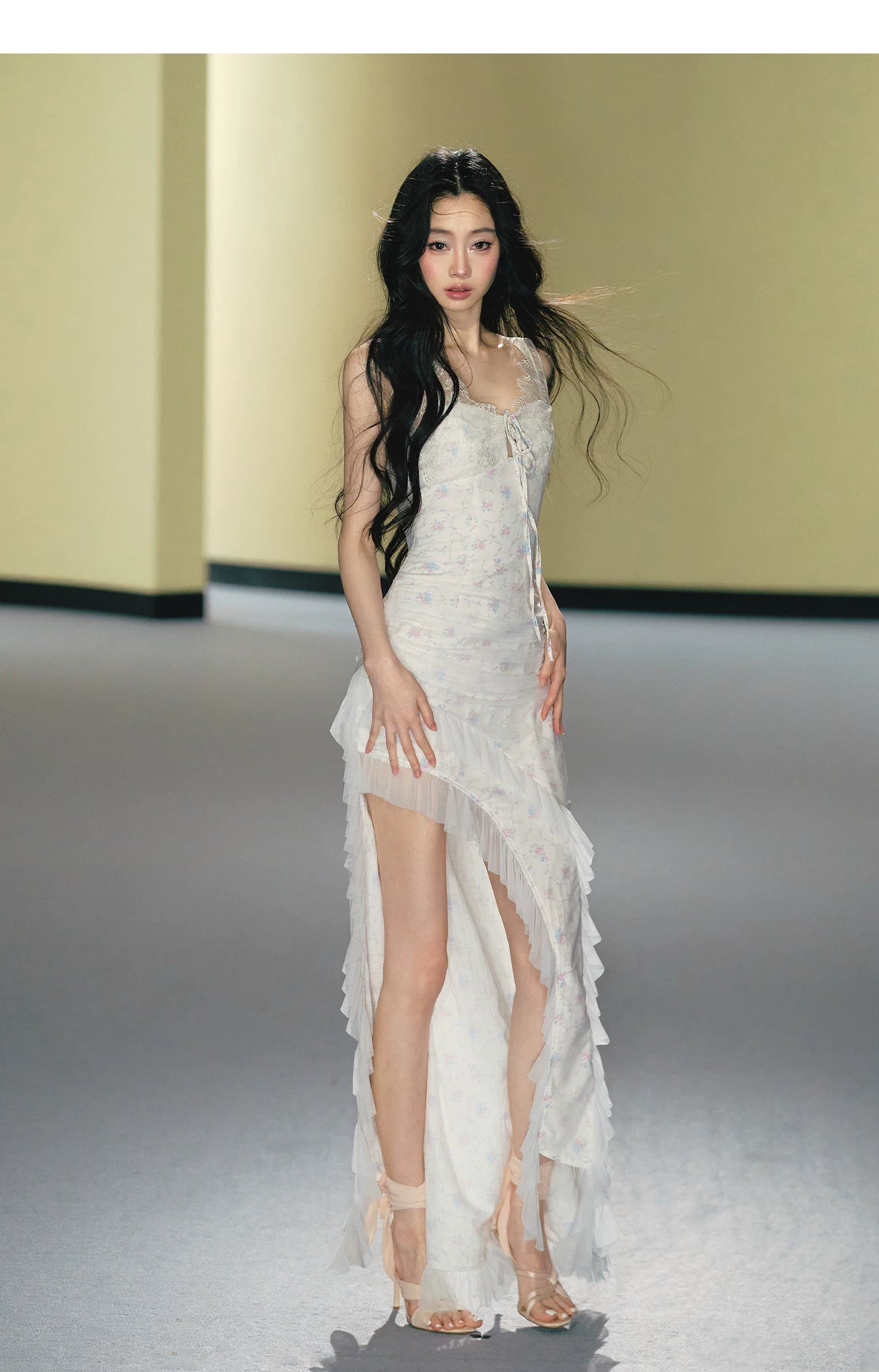Romantic Floral Mesh Slip Maxi Dress