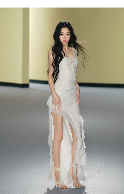 Romantic Floral Mesh Slip Maxi Dress