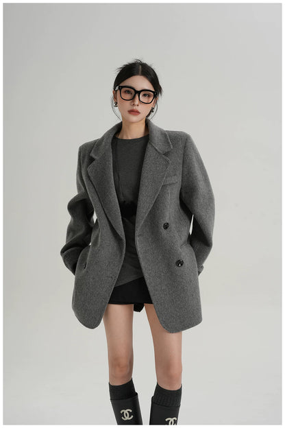Mid-Length Double-Faced Wool Blazer