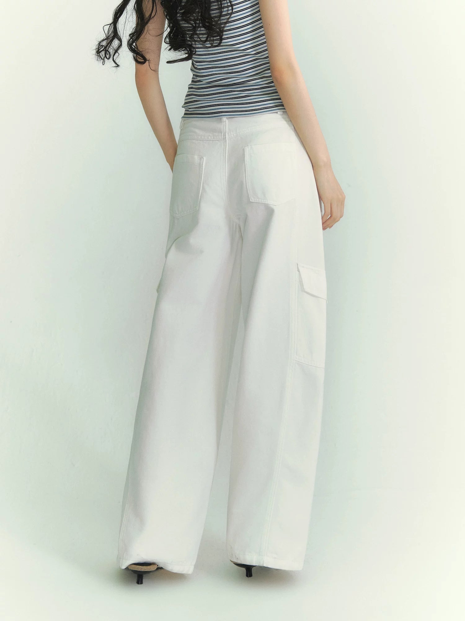 Structured Curve-Leg Utility Denim Trousers