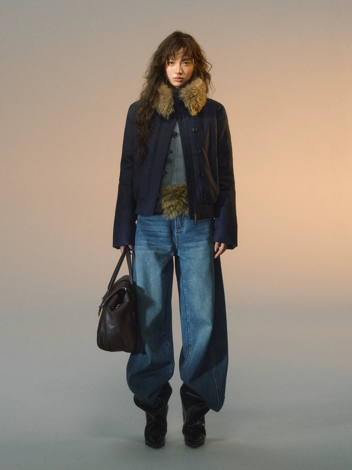 Striped Button-Up Knit Crewneck