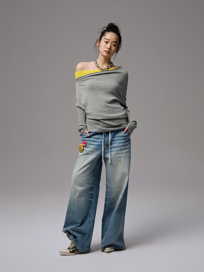 Asymmetric Contrast Knit Dress