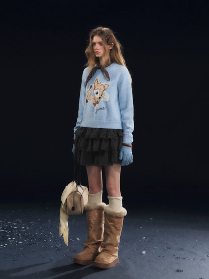 Plush Deer Jacquard Crewneck Sweater