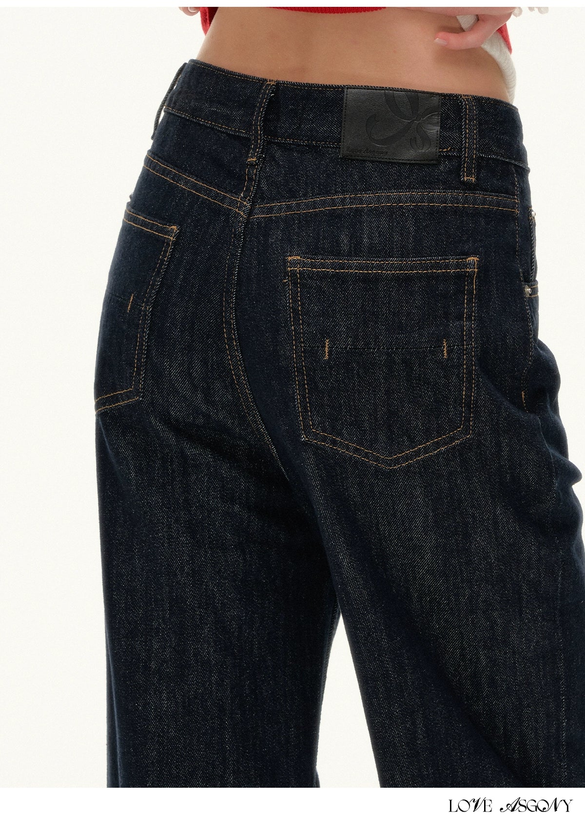 Contrast Cuff Polka Dot Denim Straight-Leg Jeans
