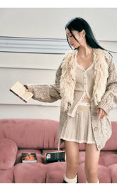 Grey & Khaki Frayed Edge Cardigan - CHINASQUAD