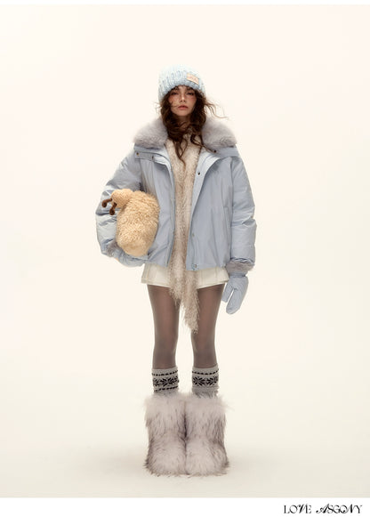 Fur-Collar Short Down Puffer Jacket