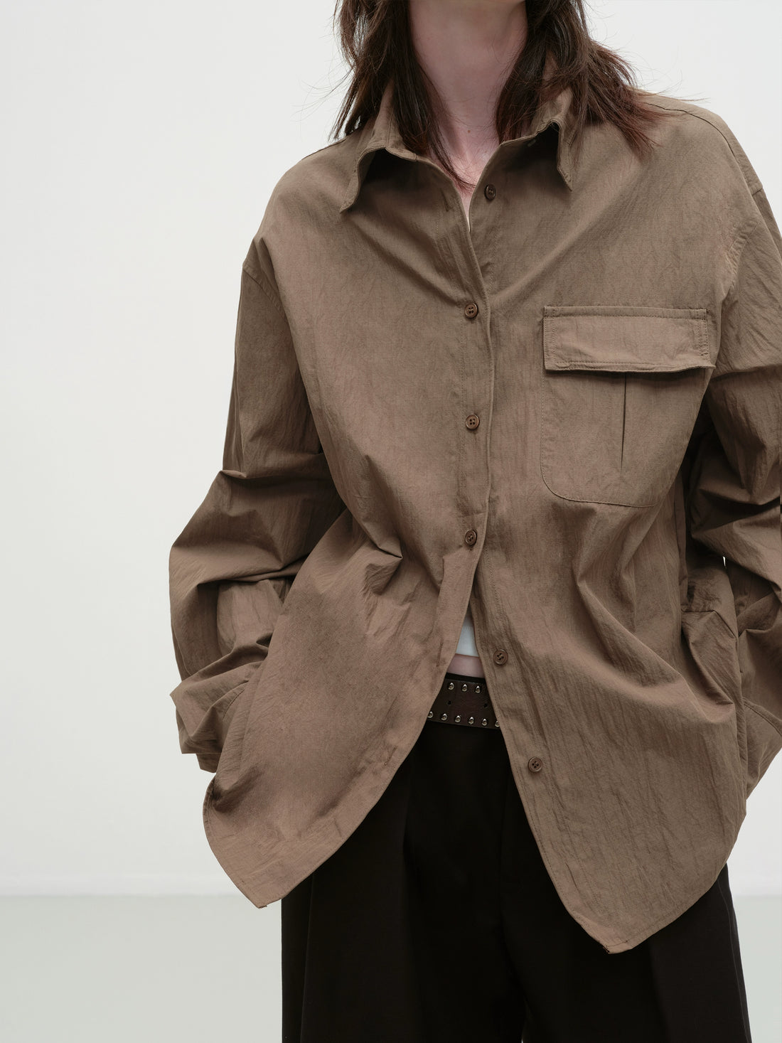 Vintage Brown Textured Overshirt - CHINASQUAD