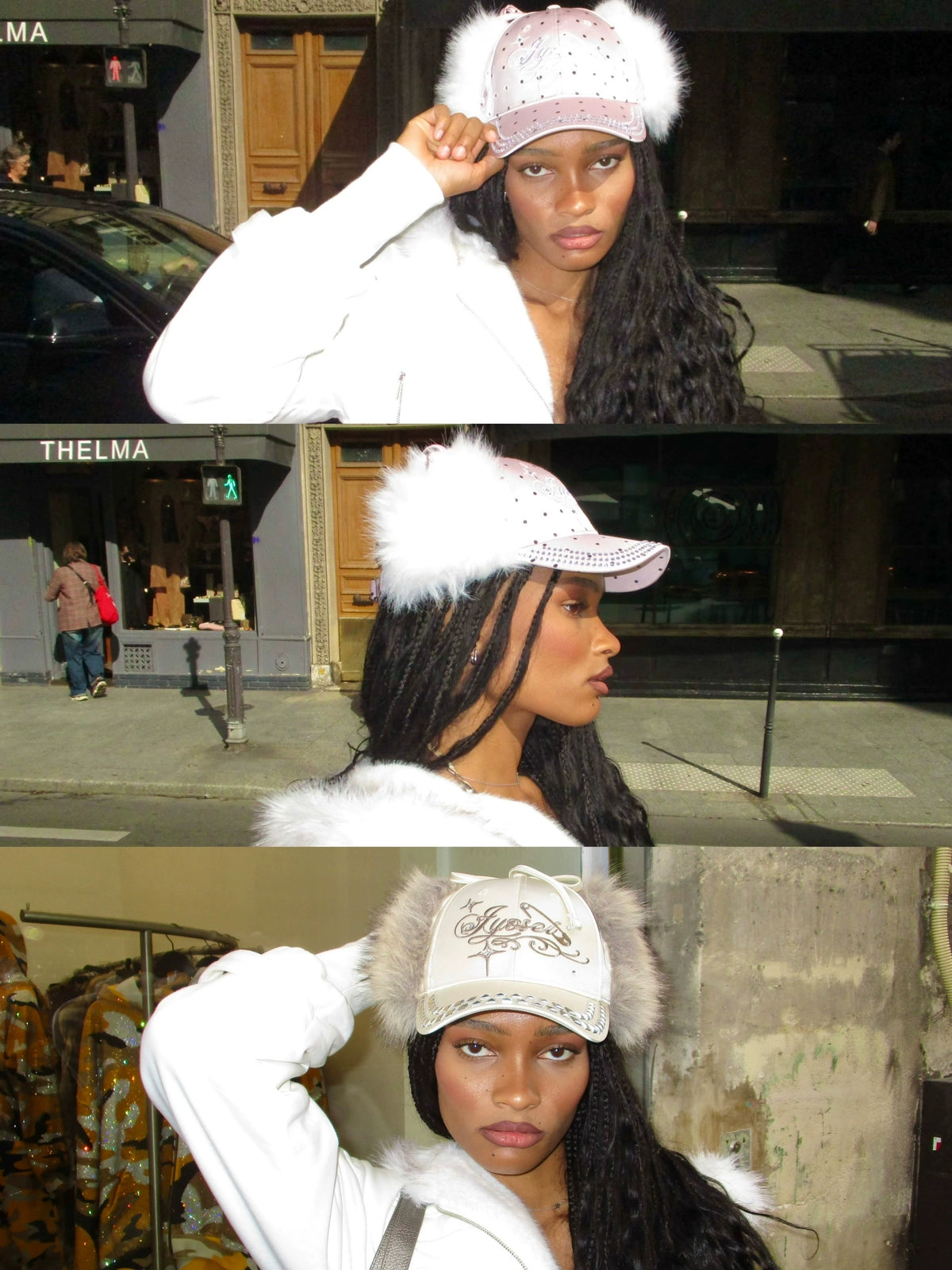 Rhinestone Ear-Flap Furry Baseball Cap