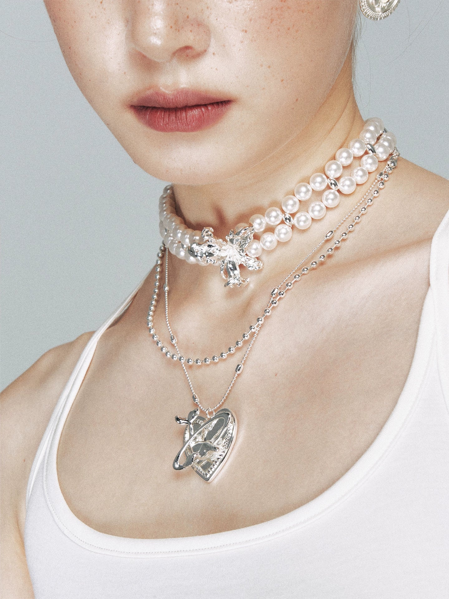 Silver Double-Layer Whale Heart Pendant Necklace