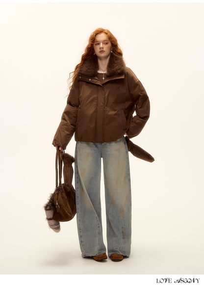 Fur-Collar Short Down Puffer Jacket