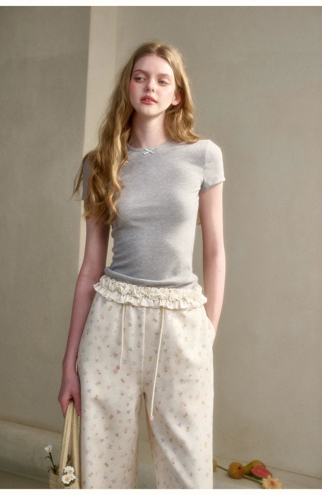 Little Bunny Ruffle Hem Printed Knit T-Shirt