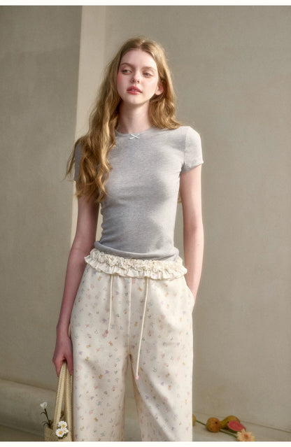 Little Bunny Ruffle Hem Printed Knit T-Shirt