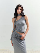 Rhinestone One-Shoulder Knit Vest & Skirt Set - CHINASQUAD