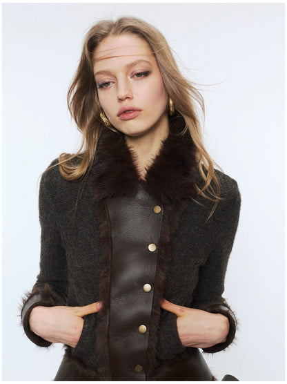 Knit Panel Faux Fur Cardigan Jacket