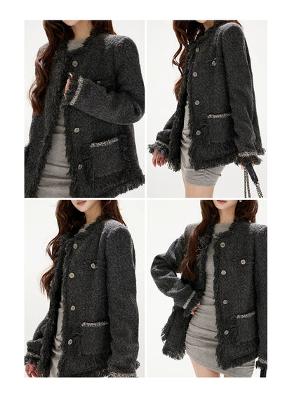 Luxury Grey Tweed Wool Jacket