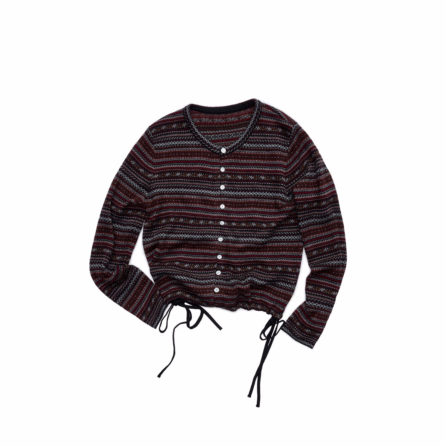 Fair Isle Pony Jacquard Drawstring Knit Cardigan