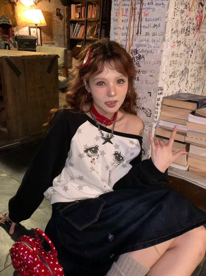 Star Print Raglan Sweatshirt